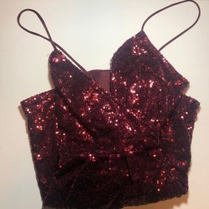 Gorgeous Sequin Ruby Red Evening Party Wrap Dress